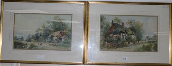 Joseph Hughes Clayton, pair of watercolours, Thatched cottages, signed, 28 x 44cm